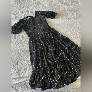 Starry Night Black and Gold Kids Dress